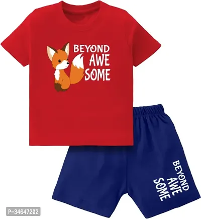 Fabulous Red Cotton Printed T-Shirts with Shorts For Boys