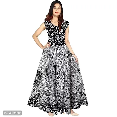 Stylish Black Cotton Floral Print Indo-western Gown For Women-thumb0