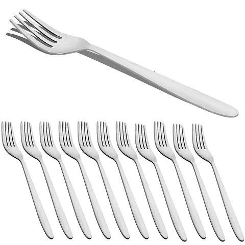 Stainless Steel Forks Set of 12 - Fork Set for Home and Kitchen, 12-Pieces Fruit Fork for Dining Table, Shiny and Sturdy Handle Fork 18.5 cm, Silver (Set of 12) TN-1