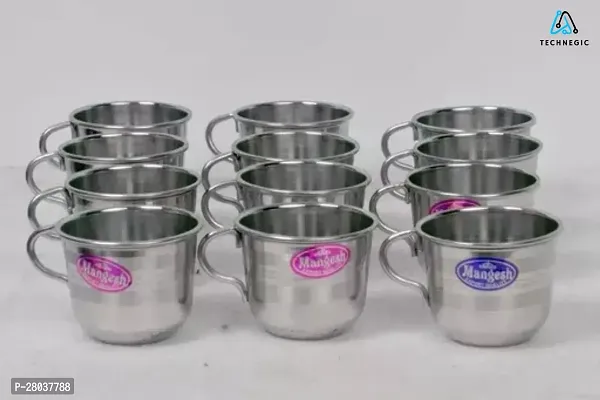 Stainless Steel Tea Steel Cup, Tea, Ideal for Serving Coffee and Tea Stainless Steel Finish Payali Set (Pack of 12, Silver) TN-2-thumb0