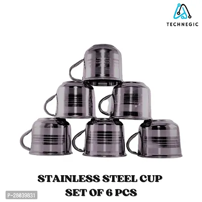 Stainless Steel Tea Steel Cup, Tea, Ideal for Serving Coffee and Tea Stainless Steel Finish Payali Set (Pack of 6, Silver) TN-3-thumb0