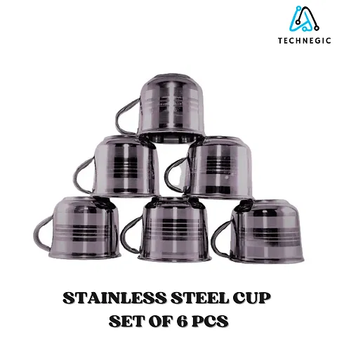 Stainless Steel Tea Steel Cup, Tea, Ideal for Serving Coffee and Tea Stainless Steel Finish Payali Set (Pack of 6, Silver) TN-3