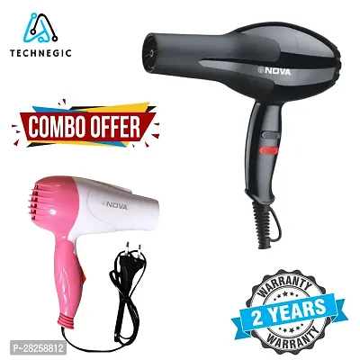 Combo of Nova Portable 1000 Watt  Hair Dryer With N0VA 6130 Hair Dryer Machine 1800 watt Salon Style with 2 Speed 3 Heat Settings (Pack of 2)-thumb0