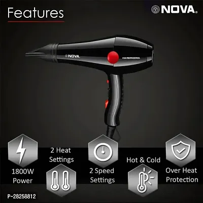 Combo of Nova Portable 1000 Watt  Hair Dryer With N0VA 6130 Hair Dryer Machine 1800 watt Salon Style with 2 Speed 3 Heat Settings (Pack of 2)-thumb4