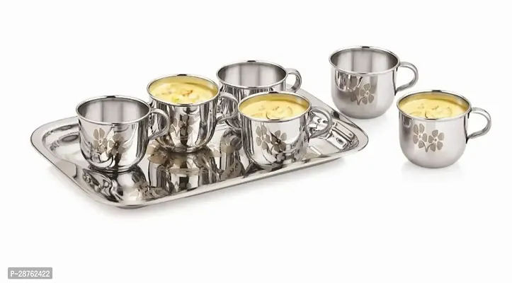 Stainless Steel Tea Cups Set Of 12 Pcs Tea and Coffee Cups, Cold Outside Hot Inside Tea Cups 120Ml With Stainless Steel Serving Tray, Plate, Platter Tray, (Total Pack of 12 Cups  1 Tray) TN-1-thumb4