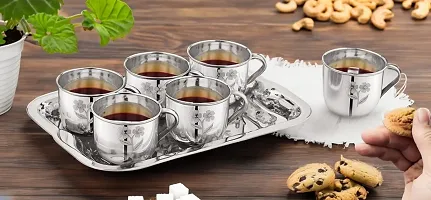 Stainless Steel Tea Cups Set Of 12 Pcs Tea and Coffee Cups, Cold Outside Hot Inside Tea Cups 120Ml With Stainless Steel Serving Tray, Plate, Platter Tray, (Total Pack of 12 Cups  1 Tray) TN-1-thumb4