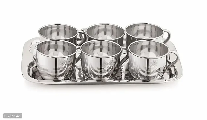 Stainless Steel Tea Cups Set Of 12 Pcs Tea and Coffee Cups, Cold Outside Hot Inside Tea Cups 120Ml With Stainless Steel Serving Tray, Plate, Platter Tray, (Total Pack of 12 Cups  1 Tray) TN-1-thumb3
