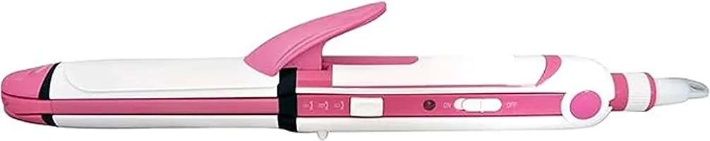 Concepta Ceramic Professional 3 in 1 Electric Hair Straightener Curler Styler and Crimper(White  Pink Colour)-thumb1