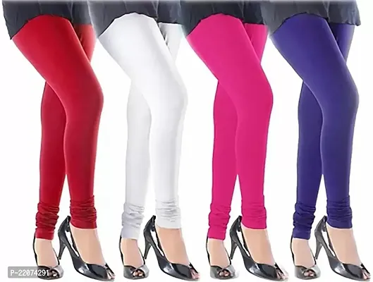 Womens Leggings/Solid Color Churidar Leggings Womens/Girls Lycra Stretchable Trendy Leggings in Cotton Combo - Pack of 4-thumb0