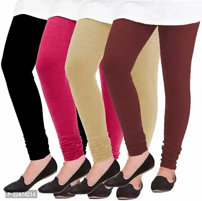 Womens Leggings/Solid Color Churidar Leggings Womens/Girls Lycra Stretchable Trendy Leggings in Cotton Combo - Pack of 4-thumb0