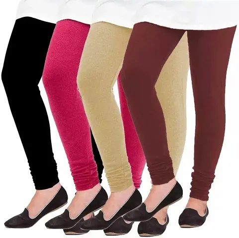 Womens Leggings/Solid Color Churidar Leggings Womens/Girls Lycra Stretchable Trendy Leggings in Combo - Pack of 4