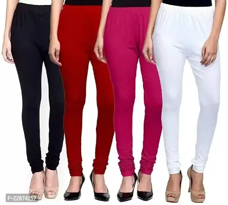 Womens Leggings/Solid Color Churidar Leggings Womens/Girls Lycra Stretchable Trendy Leggings in Cotton Combo - Pack of 4-thumb0