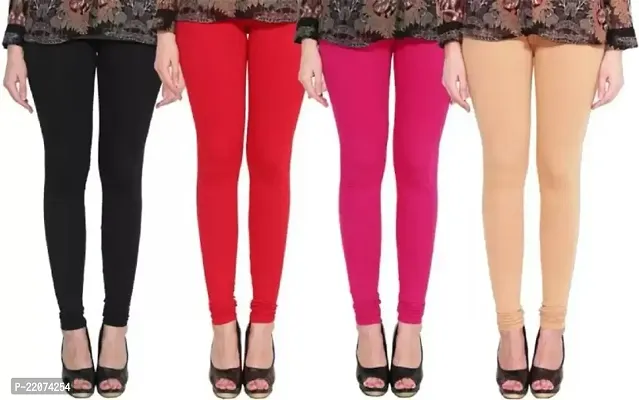 Womens Leggings/Solid Color Churidar Leggings Womens/Girls Lycra Stretchable Trendy Leggings in Cotton Combo - Pack of 4-thumb0