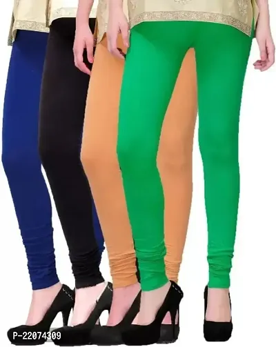 Womens Leggings/Solid Color Churidar Leggings Womens/Girls Lycra Stretchable Trendy Leggings in Cotton Combo - Pack of 4-thumb0