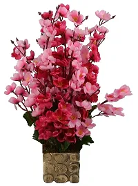 KAYKON Beautiful Artificial Flowers Orchid Flower Bunch with Designer Wooden Pot Flowers for Home Decoration - 16 Sticks (Pink and Red)-thumb1