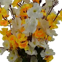 KAYKON Artificial Flowers Orchid Flower Plant with Wooden Pot 17 inch (Yellow White)-thumb1