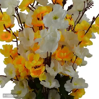 KAYKON Artificial Flowers Orchid Flower Plant with Wooden Pot 17 inch (Yellow White)-thumb2