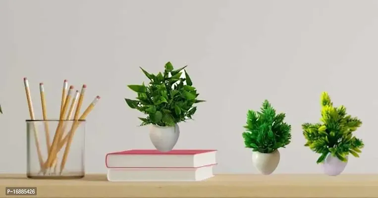 KAYKON 3 Artificial Bonsai Plant Small Mini Green Tree with Plastic Pot - 6 Inch/15 cm-thumb0