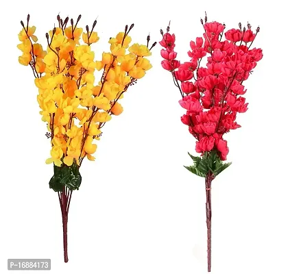 KAYKON Artificial Peach Blossom Flower Bunch Home Decor 55 cm -Best on Amazon- Pack of 2 (Yellow Red)