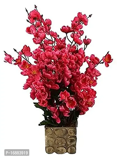 KAYKON Beautiful Artificial Flowers Orchid Flower Bunch with Designer Wooden Pot Flowers for Home Decoration - 16 Sticks (Red)