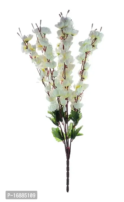 KAYKON Artificial Peach Blossom Flower Bunch Home Decor - Pack of 2 (White Red)-thumb3