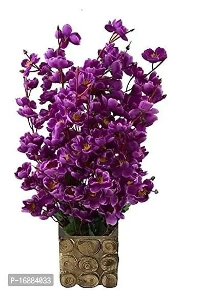 KAYKON Beautiful Artificial Flowers Orchid Flower Bunch with Designer Wooden Pot Flowers for Home Decoration - 16 Sticks (Purple)-thumb0