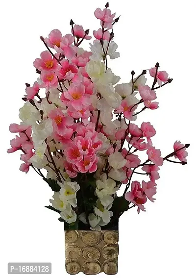 Kaykon Beautiful Artificial Flowers Orchid Flower Bunch With Designer Wooden Pot Flowers For Home Decoration - 16 Sticks (White And Pink)-thumb0