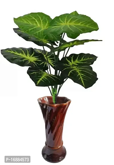KAYKON Artificial Plant 12 Branches Fake Money Plant Leaves Without Pot for Home Decor Office Decor - 45 CM