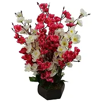 KAYKON Artificial Flowers Orchid Flower Plant with Wooden Pot 17 inch (White Red)-thumb2