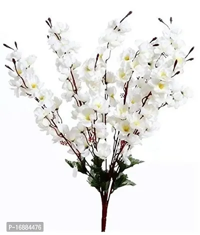 KAYKON Artificial Peach Blossom Flower Bunch for Home Decor Flowers for Vase (White)