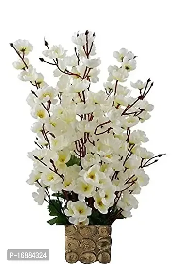 KAYKON Beautiful Artificial Flowers Orchid Flower Bunch with Designer Wooden Pot Flowers for Home Decoration - 16 Sticks (White)