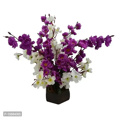 KAYKON Artificial Flowers Orchid Flower Plant with Wooden Pot 17 inch (White Purple)