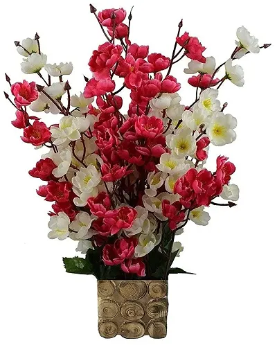 KAYKON Beautiful Artificial Flowers Orchid Flower Plant with Designer Wooden Pot Flowers for Home Decoration - 16 Sticks