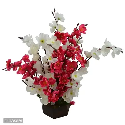 KAYKON Artificial Flowers Orchid Flower Plant with Wooden Pot 17 inch (White Red)-thumb0