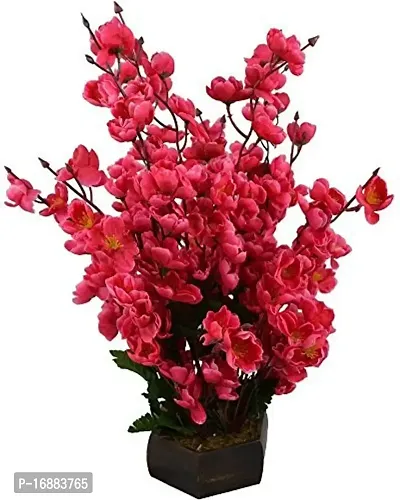 KAYKON Beautiful Artificial Red Orchid Flowers with Wooden Pot for Home Decor - 17 inch