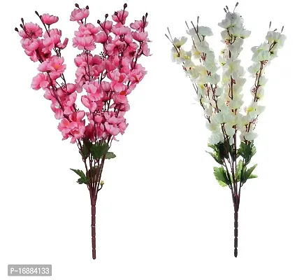 KAYKON Artificial Peach Blossom White Pink Flower Bunch Home Decor 55cm - Pack of 2