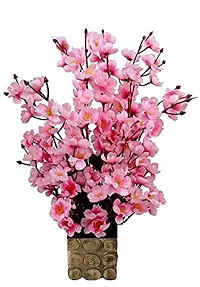 KAYKON Beautiful Artificial Flowers Orchid Flower Bunch with Designer Wooden Pot Flowers for Home Decoration - 16 Sticks (Pink)-thumb1