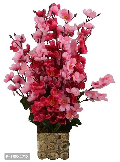 KAYKON Beautiful Artificial Flowers Orchid Flower Bunch with Designer Wooden Pot Flowers for Home Decoration - 16 Sticks (Pink and Red)-thumb0