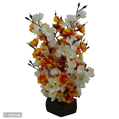 KAYKON Artificial Flowers Orchid Flower Plant with Wooden Pot 17 inch (White Golden)