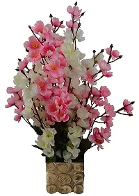 Kaykon Beautiful Artificial Flowers Orchid Flower Bunch With Designer Wooden Pot Flowers For Home Decoration - 16 Sticks (White And Pink)-thumb1