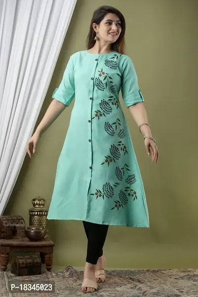 Attractive Turquoise Cotton Kurta For Women-thumb0