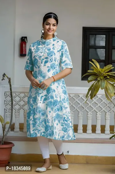 Attractive Blue Cotton Blend Kurta For Women-thumb0