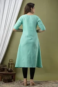 Attractive Turquoise Cotton Kurta For Women-thumb1