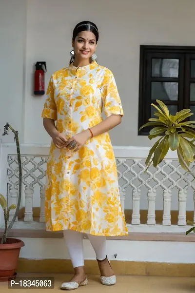 Attractive Yellow Cotton Blend Kurta For Women-thumb0