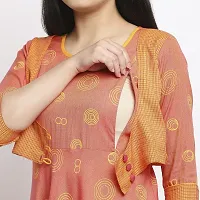 True Shape Women Printed Straight Maternity Kurti Dress with Concealed Feeding Zip for Pregnancy & Motherhood-thumb2