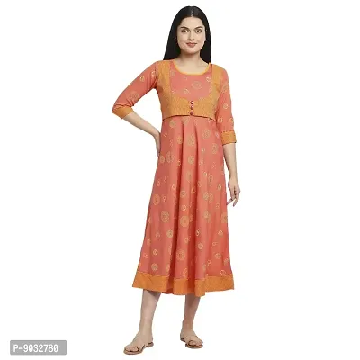 True Shape Women Printed Straight Maternity Kurti Dress with Concealed Feeding Zip for Pregnancy & Motherhood-thumb0