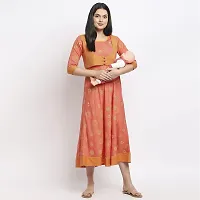 True Shape Women Printed Straight Maternity Kurti Dress with Concealed Feeding Zip for Pregnancy & Motherhood-thumb1