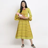 True Shape Women Printed Straight Maternity Kurti Dress with Concealed Feeding Zip for Pregnancy & Motherhood-thumb1