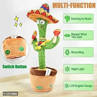 Dancing Cactus Talking Plush Toy with Singing  Recording Function with 120 English Songs inbuild - Repeat What You Say - Pack of 1, Rechargeable Cable Included with USB Charging Function in Bigger S-thumb3
