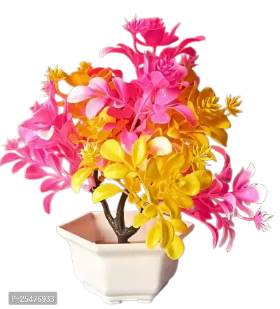 Pink White Artificial Plant with Plastic Pot for Home Office Decoration for Home Table, Kitchen Desk Table-thumb4